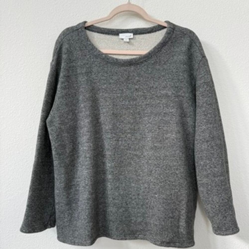 PURE JILL‎ 100% Cotton Textured Knit Pullover Charcoal Gray Top Petite Large